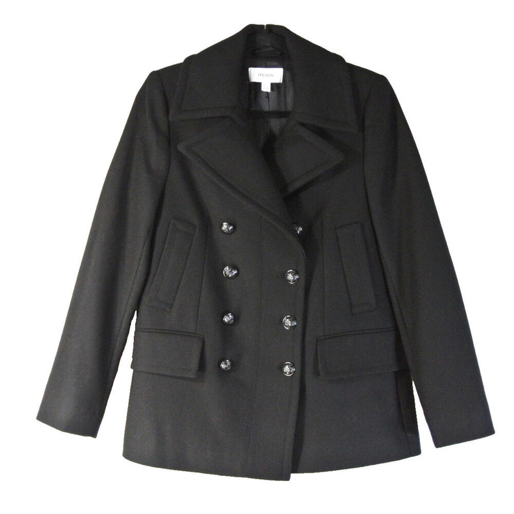 New Reiss Black Double-Breasted Coat - Picture 6 of 11
